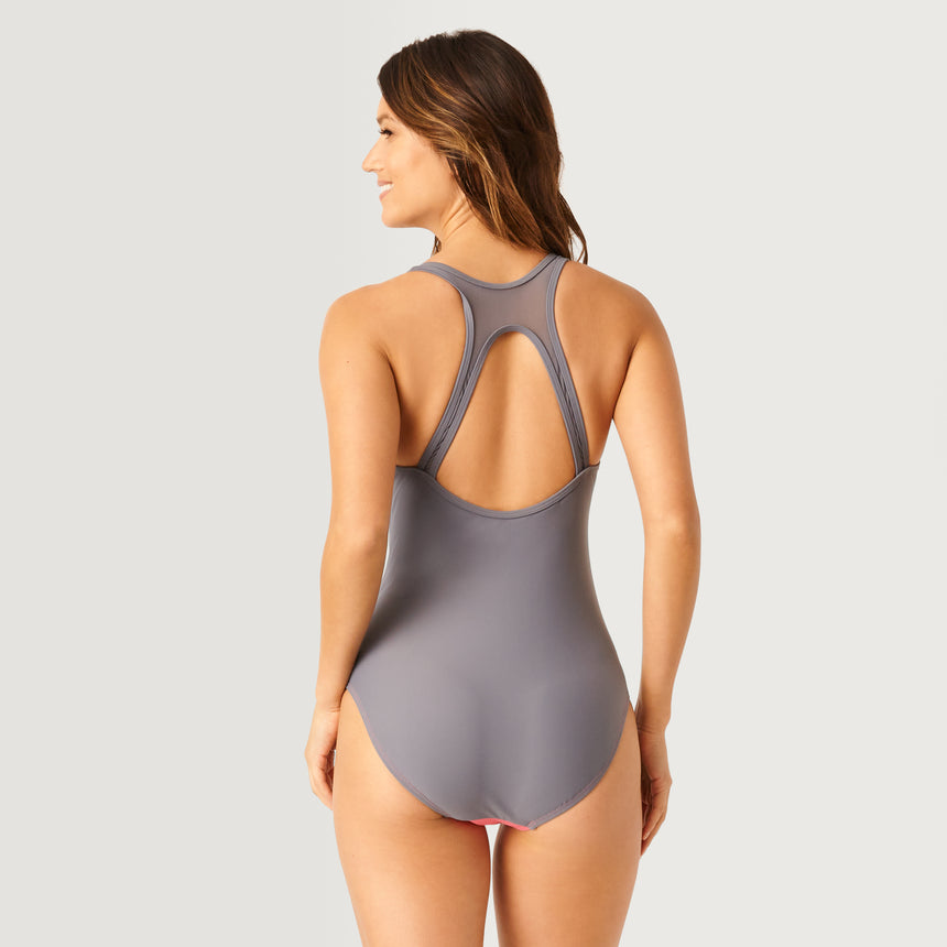 Women's Zip Front One-Piece Swimsuit - Peony #color_peony