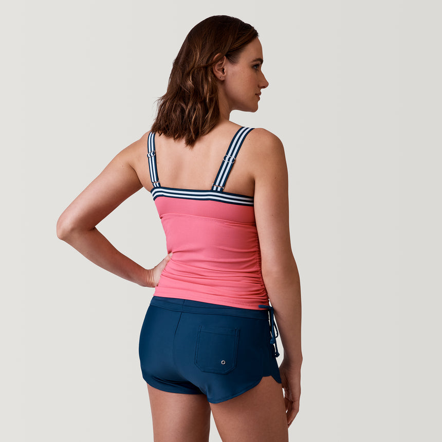 [Emily is 5’9” wearing a size Small.] Women's Track Strap Tankini Top - Coral #color_coral