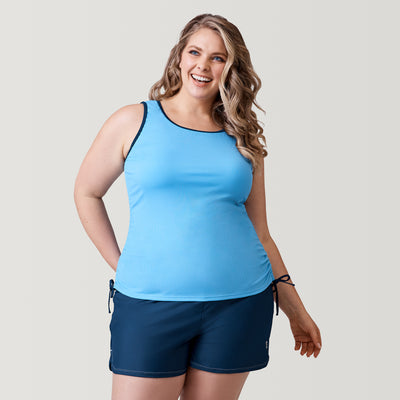 [Angela is 5’10” wearing a size 1X] Women's Plus Size Full Side Shirring Tankini Top - Sky - 1X #color_sky
