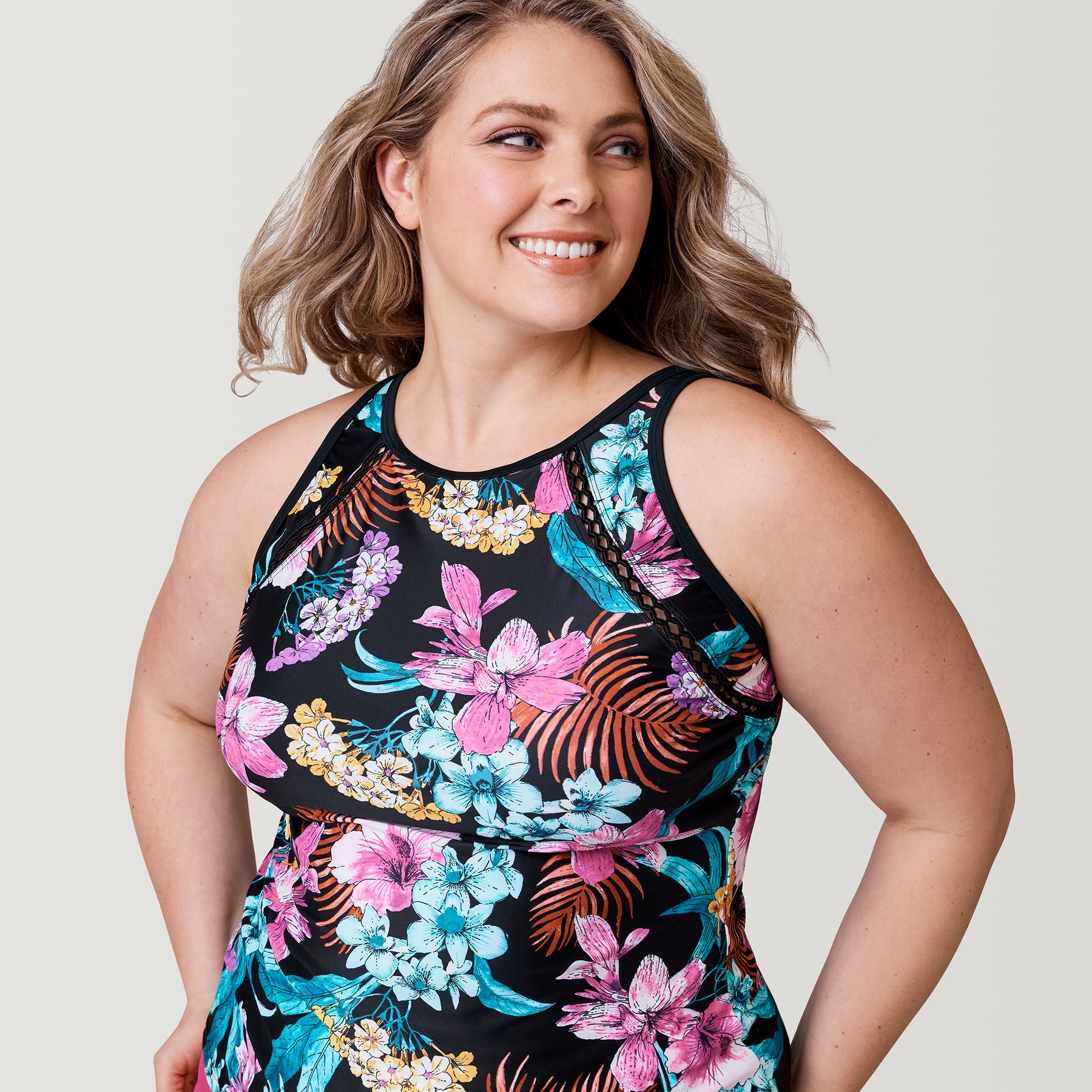 Women's Plus Size Bali Tropical High Neck Tankini Top – Free Country