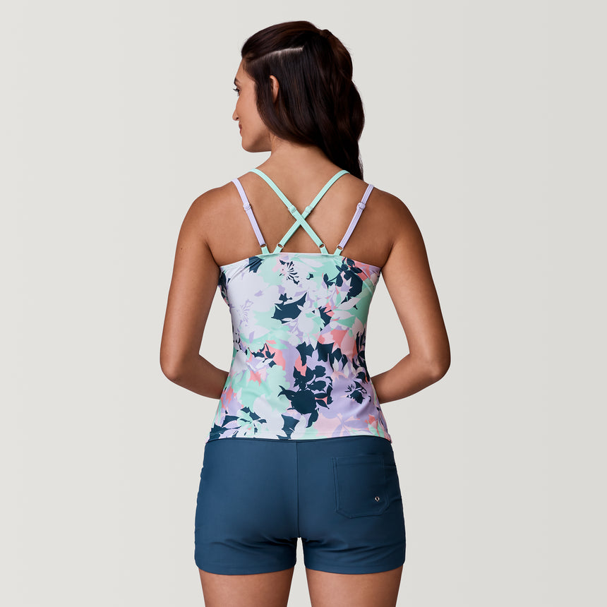 [Natalia is 5’9” wearing a size Small.] Women's Prism Floral Double Strap Cut Out Tankini Top - Lavender - S #color_lavender