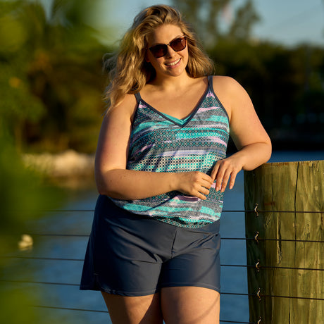 Women's Plus Size Drawstring Swim Short #color_slate