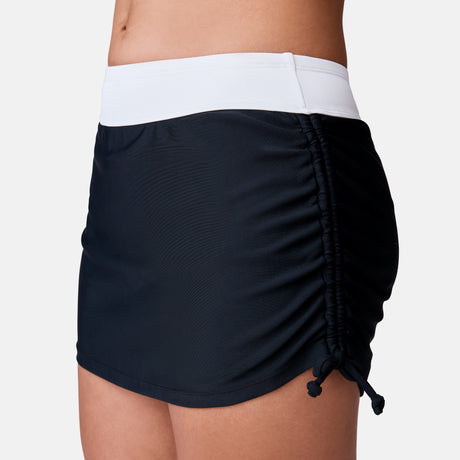 [Model is 5’9” wearing a size Small.]  Women's Side Shirred Swim Skirt - S - Black/White #color_black-white