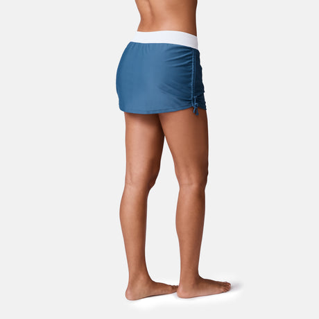 [Model is 5’9” wearing a size Small.]  Women's Side Shirred Swim Skirt - S - Slate/White #color_slate-white