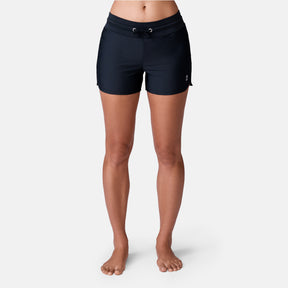 [Model is 5’9” wearing a size Small.]  Women's Drawstring Swim Short - Black - S #color_black