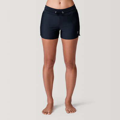 [Model is 5’9” wearing a size Small.]  Women's Drawstring Swim Short - Black - S #color_black