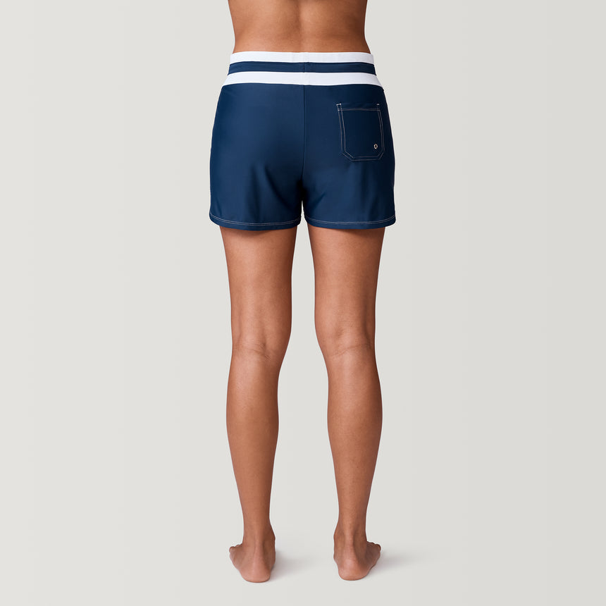 [Model is 5’9” wearing a size Small.]  Women's Drawstring Swim Short - Navy/White - S #color_navy-white