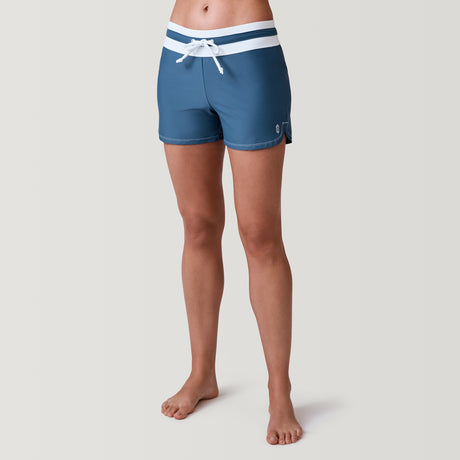 [Model is 5’9” wearing a size Small.]  Women's Drawstring Swim Short - Slate-White - S #color_slate-white