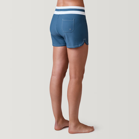 [Model is 5’9” wearing a size Small.]  Women's Drawstring Swim Short - Slate-White - S #color_slate-white