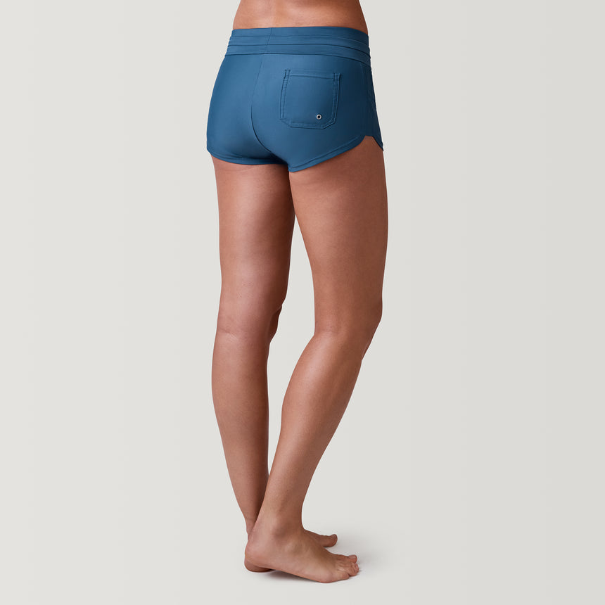 [Model is 5’9” wearing a size Small.]  Women's Drawstring Swim Boy Short - Slate - S #color_slate