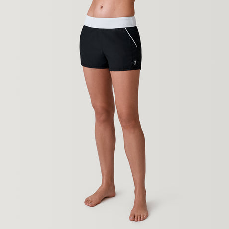 [Model is 5’9” wearing a size Small.]  Women's Hybrid Swim Short - Black/White - S #color_black-white