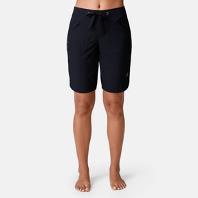 [Model is 5’9” wearing a size Small.]  Free Country Women's Bermuda Board Short II - Black - S#color_black