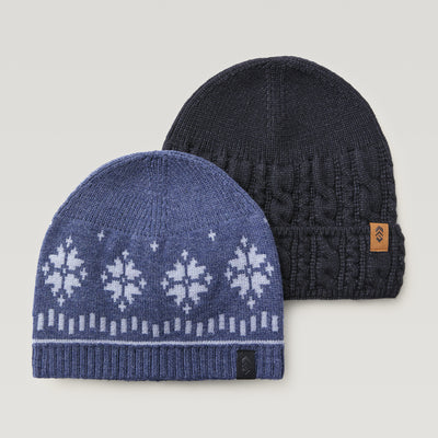 Men's Fair Isle & Cable Knit Beanie - 2 Pack - Navy #color_navy
