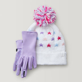 Girls' Star Beanie & Glove Set - White #color_white