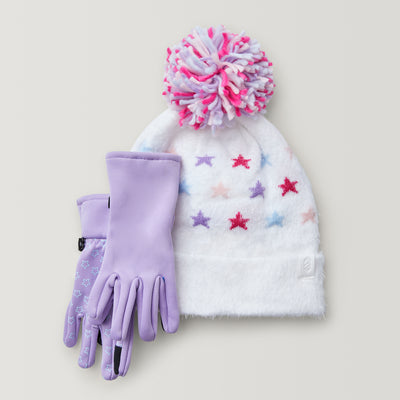 Girls' Star Beanie & Glove Set - White #color_white