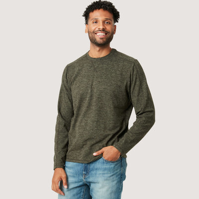 Free Country Men's Catskill Brushed Crew Neck - Olive - S#color_olive
