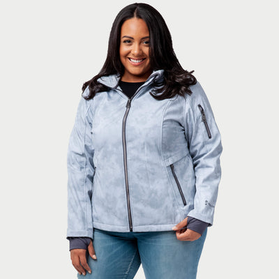 Free Country Women's Plus Size Aeris Super Softshell® Jacket - Silver Chip Tie Dye - 1X#color_silver-chip-tie-dye
