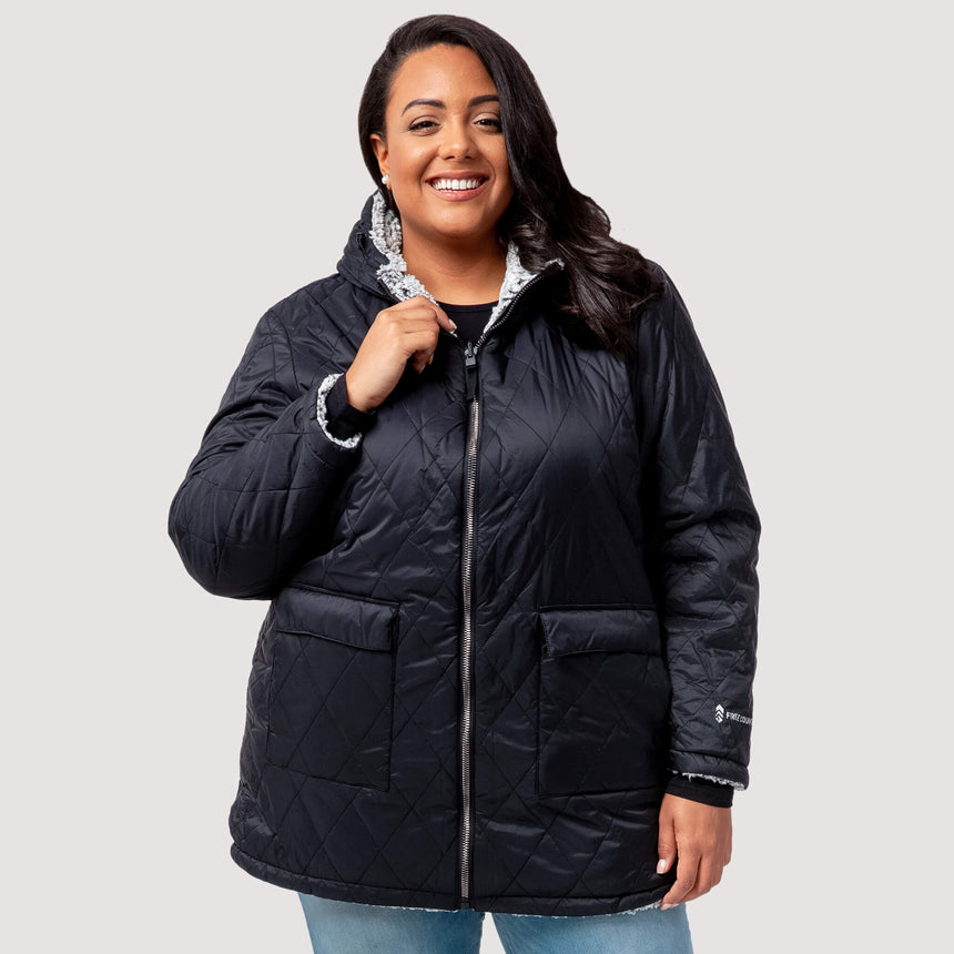 Free Country Women's Plus Size Chalet Cire Reversible Jacket - Black - 1X#color_black